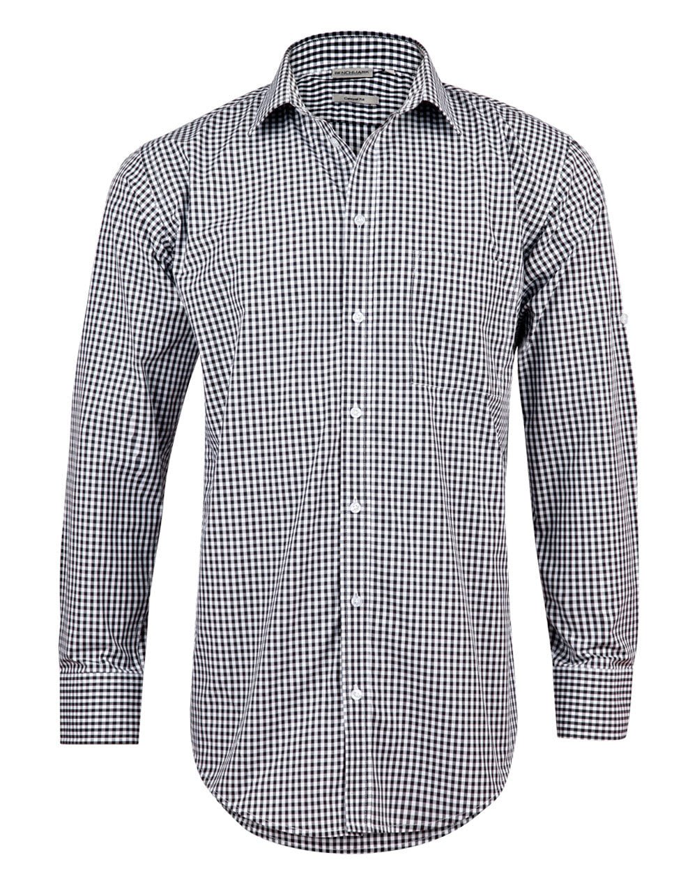 Benchmark M7300L Men’s Gingham Check Long Sleeve Shirt with Roll-up Tab Sleeve - WEARhouse