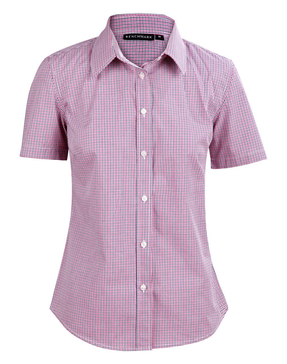 Benchmark M8340S Ladies’ Two Tone Mini Gingham Short Sleeve Shirt - WEARhouse