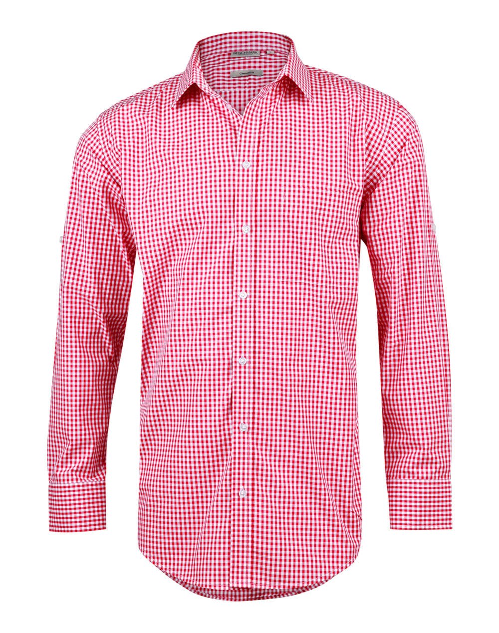 Benchmark M7300L Men’s Gingham Check Long Sleeve Shirt with Roll-up Tab Sleeve - WEARhouse