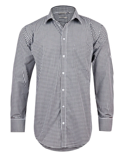 Benchmark M7300L Men’s Gingham Check Long Sleeve Shirt with Roll-up Tab Sleeve - WEARhouse