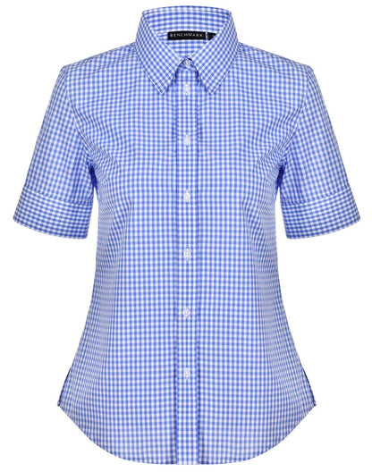 Benchmark M8300S Ladies’ Gingham Check Short Sleeve Shirt - WEARhouse