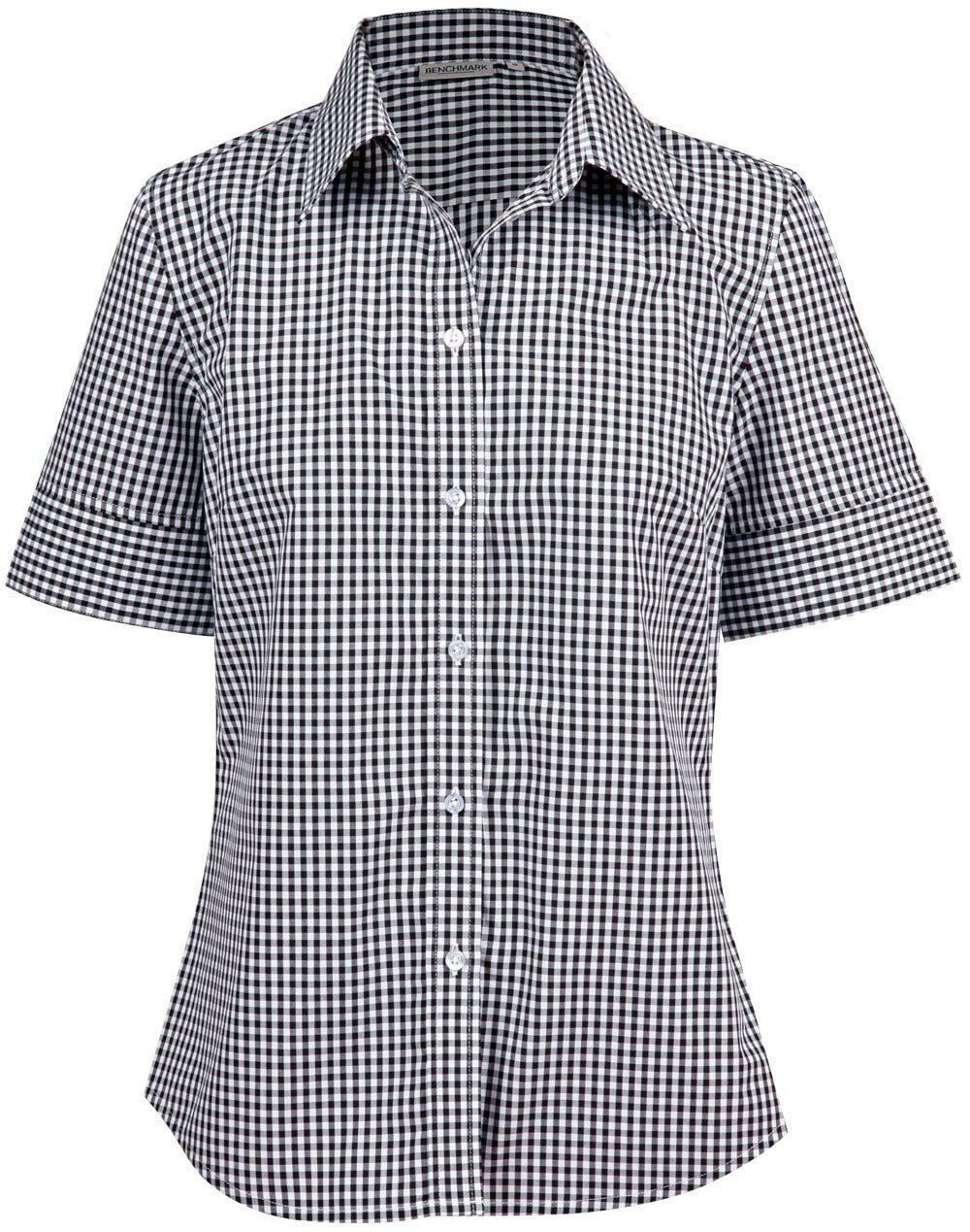 Benchmark M8300S Ladies’ Gingham Check Short Sleeve Shirt - WEARhouse