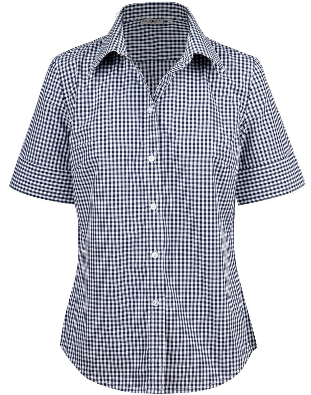 Benchmark M8300S Ladies’ Gingham Check Short Sleeve Shirt - WEARhouse