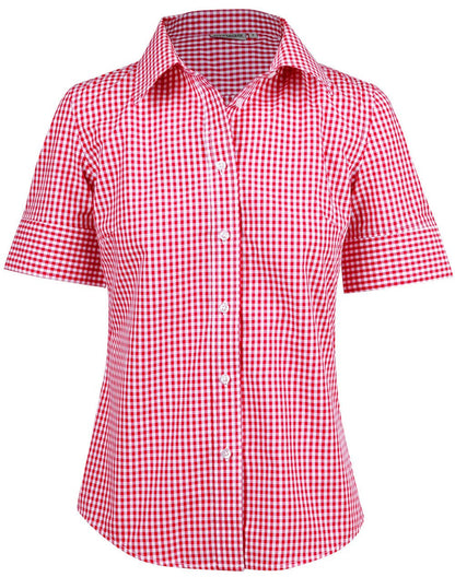 Benchmark M8300S Ladies’ Gingham Check Short Sleeve Shirt - WEARhouse
