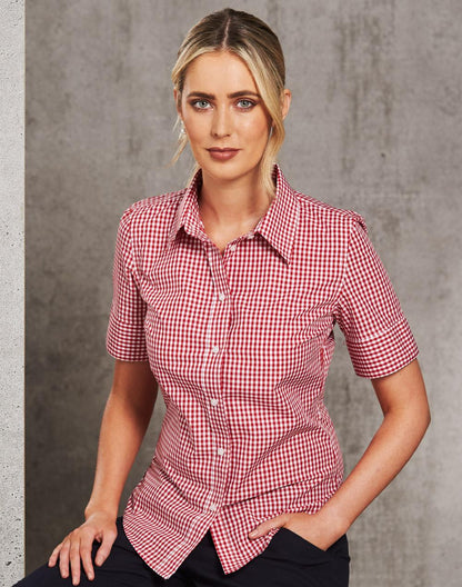 Benchmark M8300S Ladies’ Gingham Check Short Sleeve Shirt - WEARhouse