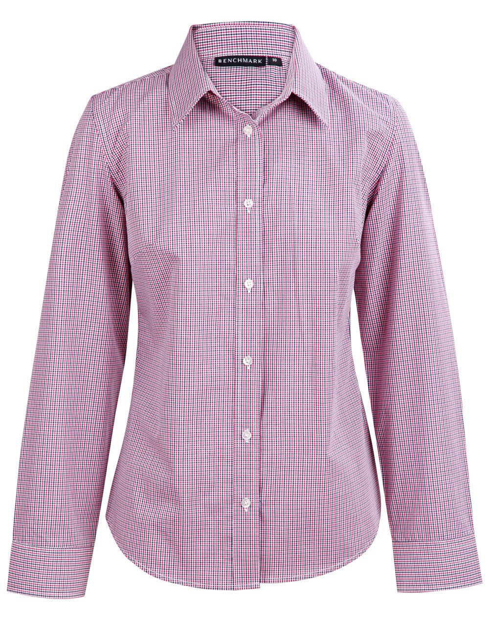 Benchmark M8340L Ladies’ Two Tone Mini Gingham Long Sleeve Shirt - WEARhouse