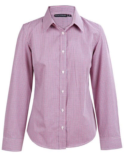 Benchmark M8340L Ladies’ Two Tone Mini Gingham Long Sleeve Shirt - WEARhouse
