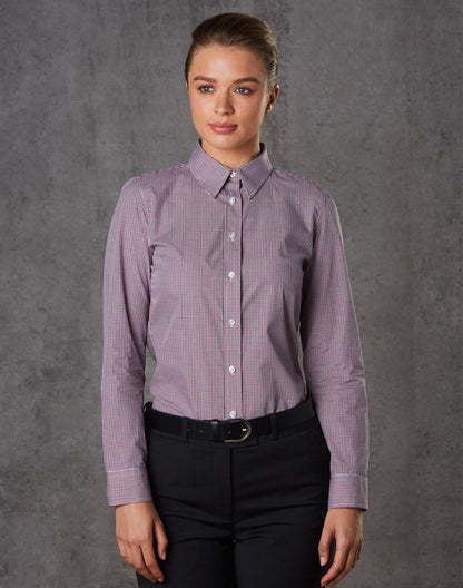 Benchmark M8340L Ladies’ Two Tone Mini Gingham Long Sleeve Shirt - WEARhouse