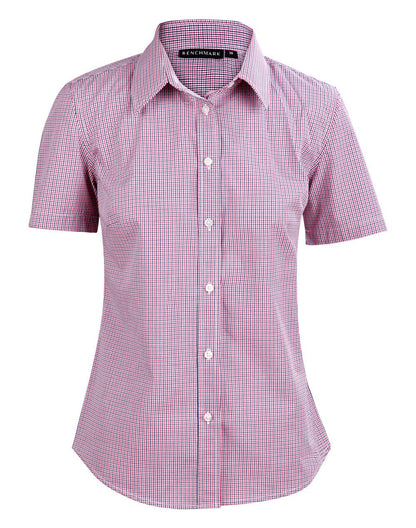 Benchmark M8340S Ladies’ Two Tone Mini Gingham Short Sleeve Shirt - WEARhouse